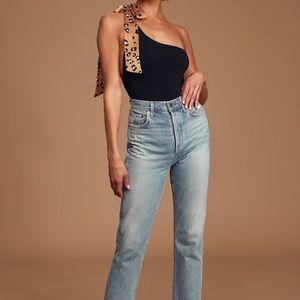 Alicialynn Camel and Black One-Shoulder Bodysuit